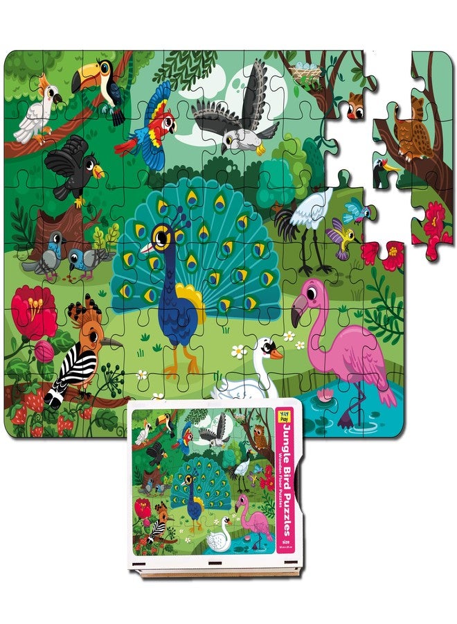YaYplay Yay Play Jungle Birds Wooden Floor Puzzle 60 Pieces with Wooden Box | Chunky Puzzles for 4+ Years - Image 1